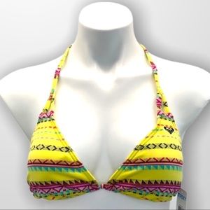 NEW ROXY Tie Up Halter Bikini Top Yellow Size Small